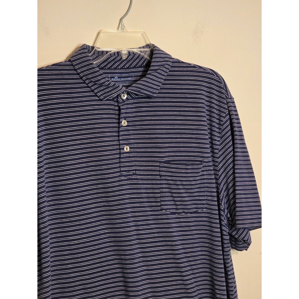 Peter‎ Millar Mens Large Polo Shirt Large Blue Striped Short Sleeve Golf Casual - Picture 2 of 6